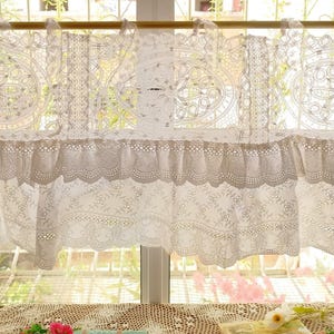 Shabby Chic pure white romantic hand crafted doily lace Beach French Country Cottage Decor Curtain Valance/ Wall hanging/ Backdrop