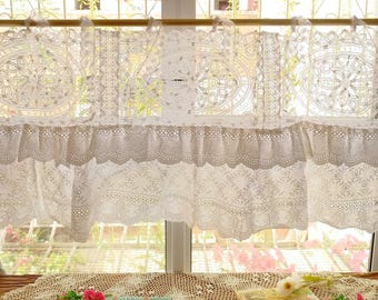 Shabby Chic pure white romantic hand crafted doily lace Beach French Country Cottage Decor Curtain Valance/ Wall hanging/ Backdrop