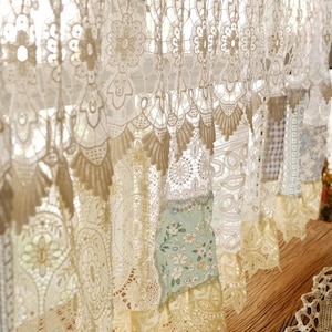 Elegant French Country Cottage Colorful Fabric Farmhouse Kitchen Study Living Room Lace Curtain Valance