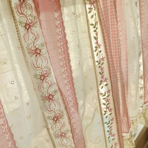 Cortina con flecos de encaje rústico estilo cabaña rosa SHABBY Chic, cenefa/tapiz de pared/telón de fondo