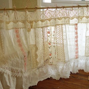 Ruffled Lace Curtain Panel: Vintage French Country Tie-Up Living Room Kitchen Bedroom Window Decor