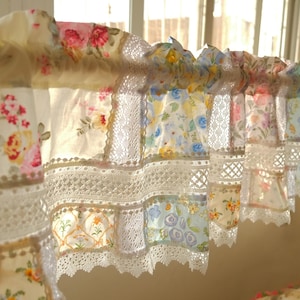 Tenda a balza con patchwork floreale pastello – Tenda in pizzo shabby chic