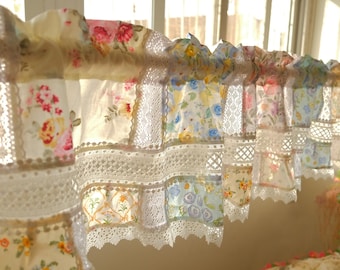Pastel Floral Patchwork Valance – Shabby Chic Lace Curtain