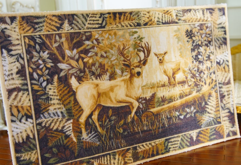 Dollhouse Aubusson Tapestry 2 Lovely Deers in Dark Wood 112 16 Scale