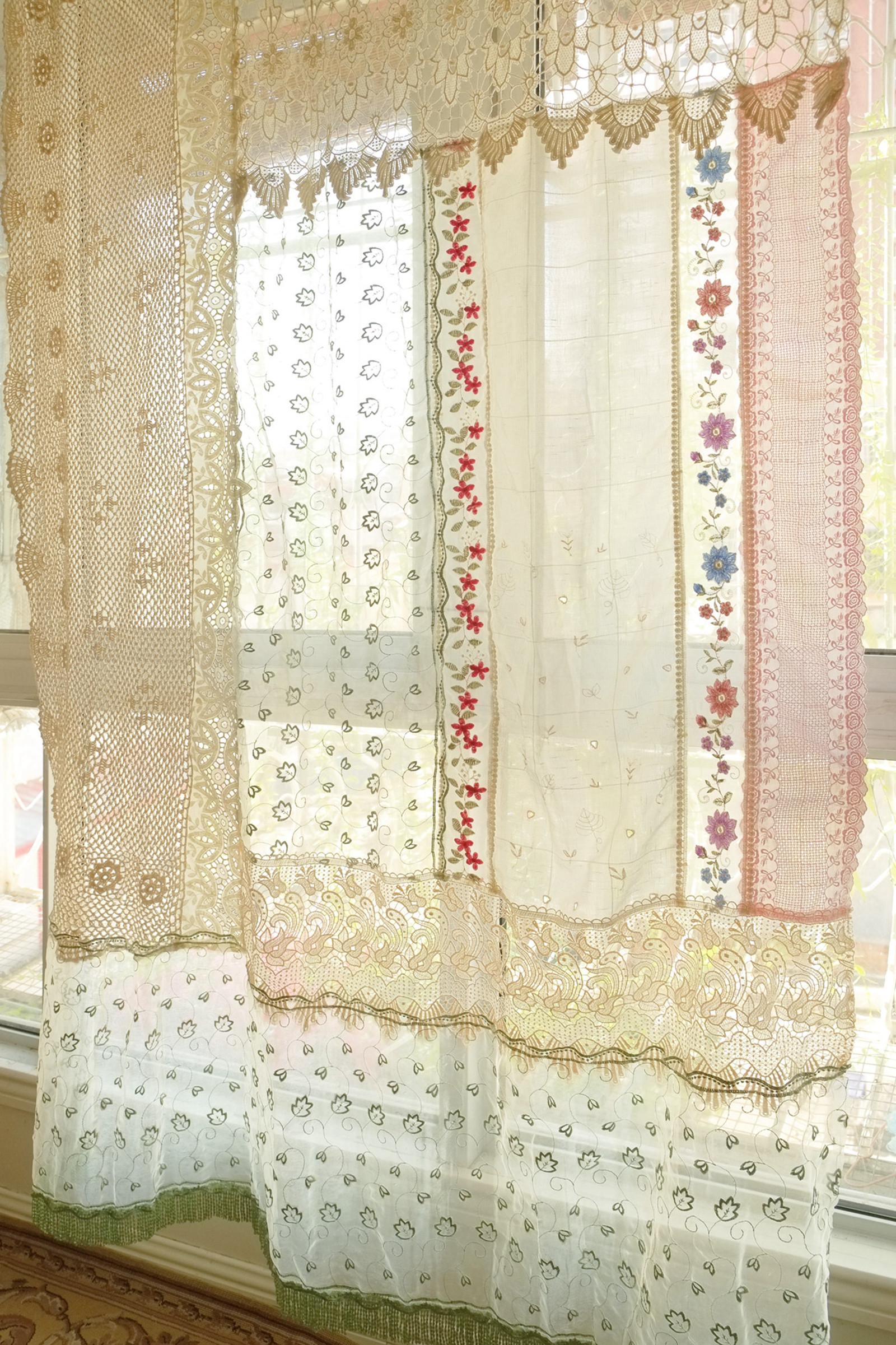 Cenefa de cortina con flecos de encaje vintage shabby chic mediterráneo/colgante de pared/telón de fondo