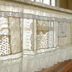 Handmade White Lace Curtain Valance, Shabby Chic Cottage Style