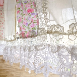 Elegant French Country Cottage Colorful Fabric Victrian Lace Curtain Valance Backdrop/Wall Hanging CN34