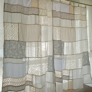 Rideaux en dentelle patchwork aux tons neutres nordiques, panneaux de fenêtre en lin transparent style rustique, décoration bohème cottage