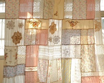 Handmade Patchwork Curtain Custom Farmhouse Shabby Chic Cottage Lace Panel Custom  Farmhouse Cottage Shabby Chic Lace Panel