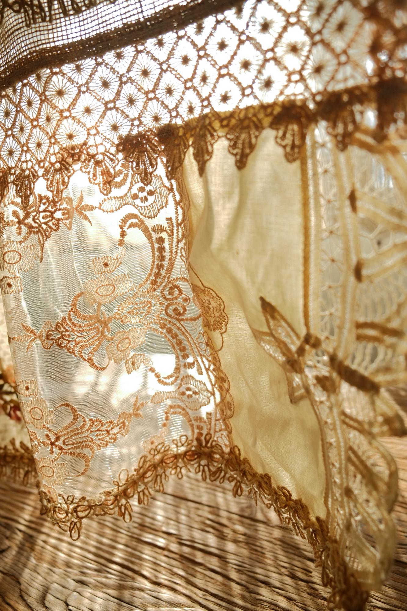 Handmade Burlap Lace Curtain French Country Farmhouse Vintage Tea Brown ...