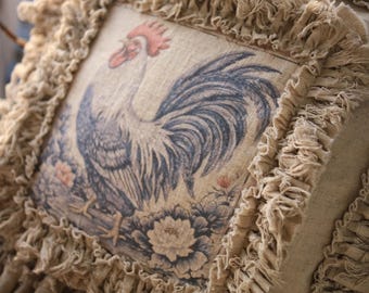 Funda de cojín con volantes de estilo rústico francés vintage y chic.