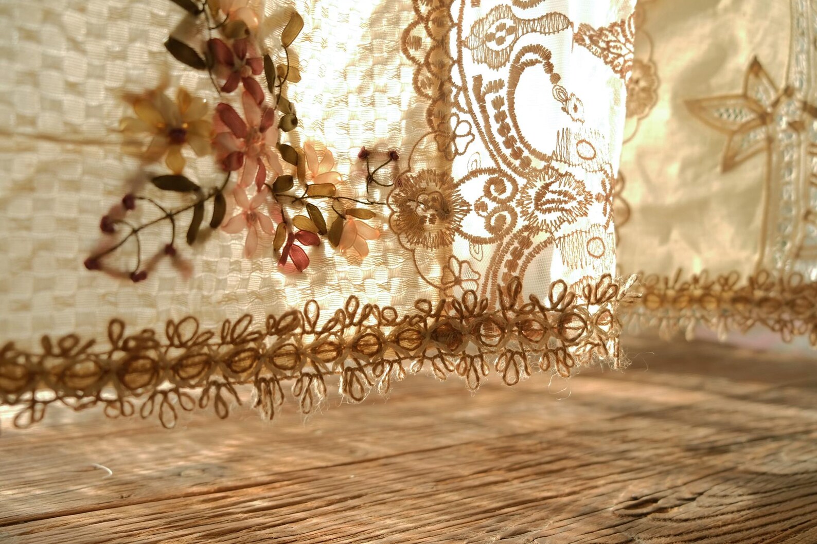 Handmade Burlap Lace Curtain French Country Farmhouse Vintage Tea Brown ...