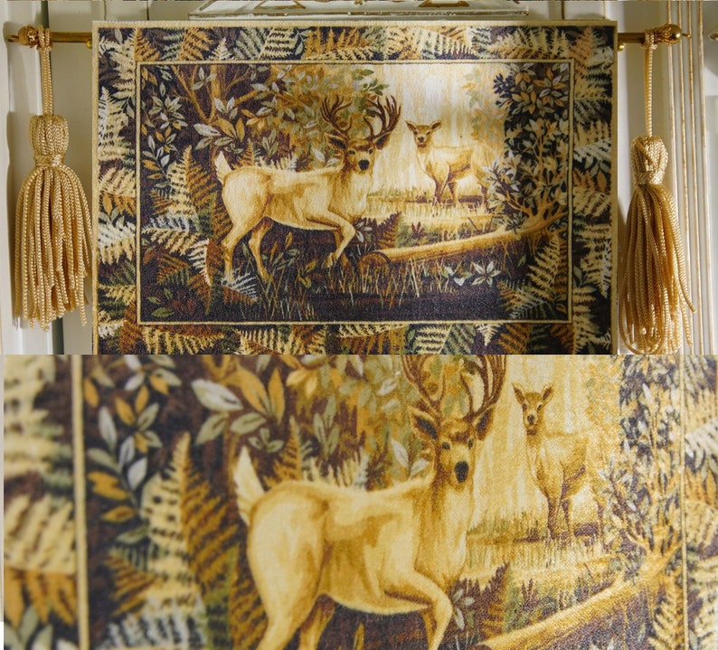 Dollhouse Aubusson Tapestry 2 Lovely Deers in Dark Wood 112 16 Scale