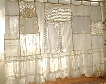 Vintage White Cutwork Embroidery Patchwork Curtain Victorian Lace Cotton Valance Custom Shabby Chic Drapery