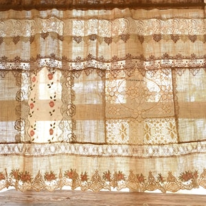 Handmade Farmhouse Burlap Lace Curtain: Shabby Chic Valance