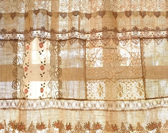 Handmade Farmhouse Burlap Lace Curtain: Shabby Chic Valance
