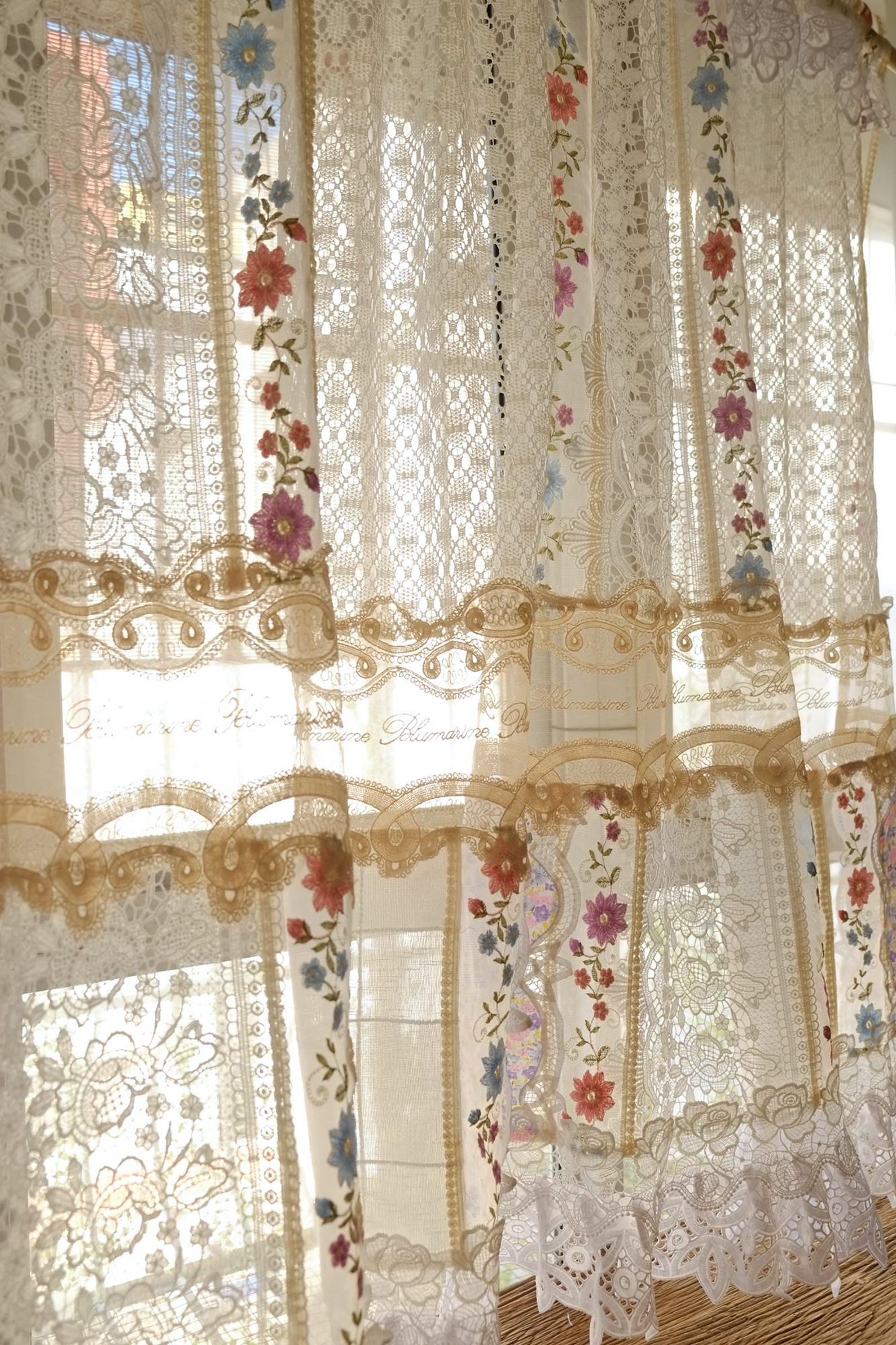 30" W x 84" H - Handmade French Country Lace Curtain