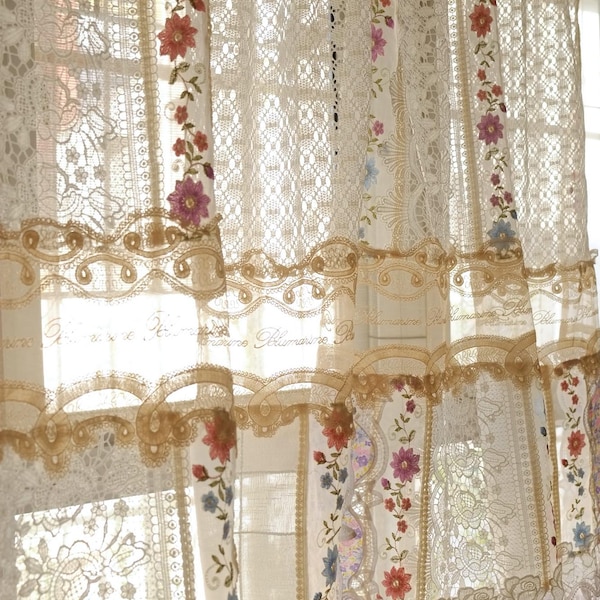 Handmade French Country Lace Curtain, Sheer Patchwork, Custom Available
