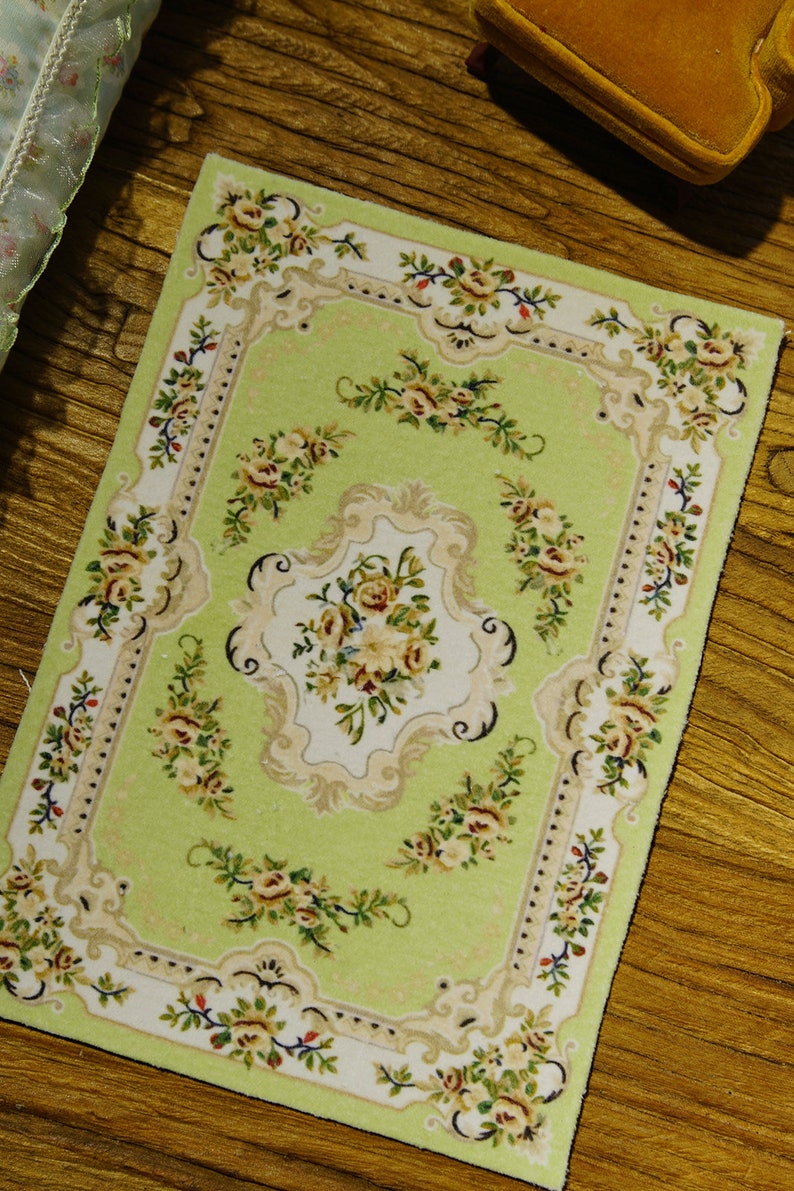 Miniature Beautiful Dollhouse Olive French Victorian Floral Rug 1:12