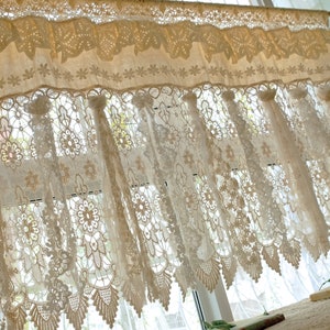 Burlap Lace Curtain Valance: Shabby Chic Fringed Wall Hanging