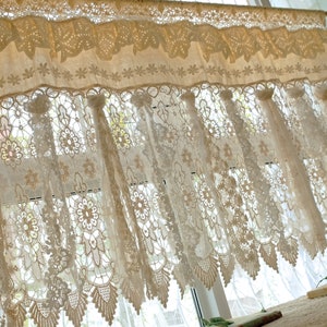 Elegant SHABBY BOHO Country Cottage Farmhouse Vtg. Burlap Lace Fringed Curtain Valance/Wall Hanging/Backdrop