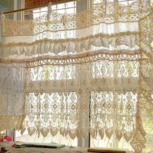 Rustic Lace Curtain Valance: Shabby Chic Burlap Fringed Window Treatment