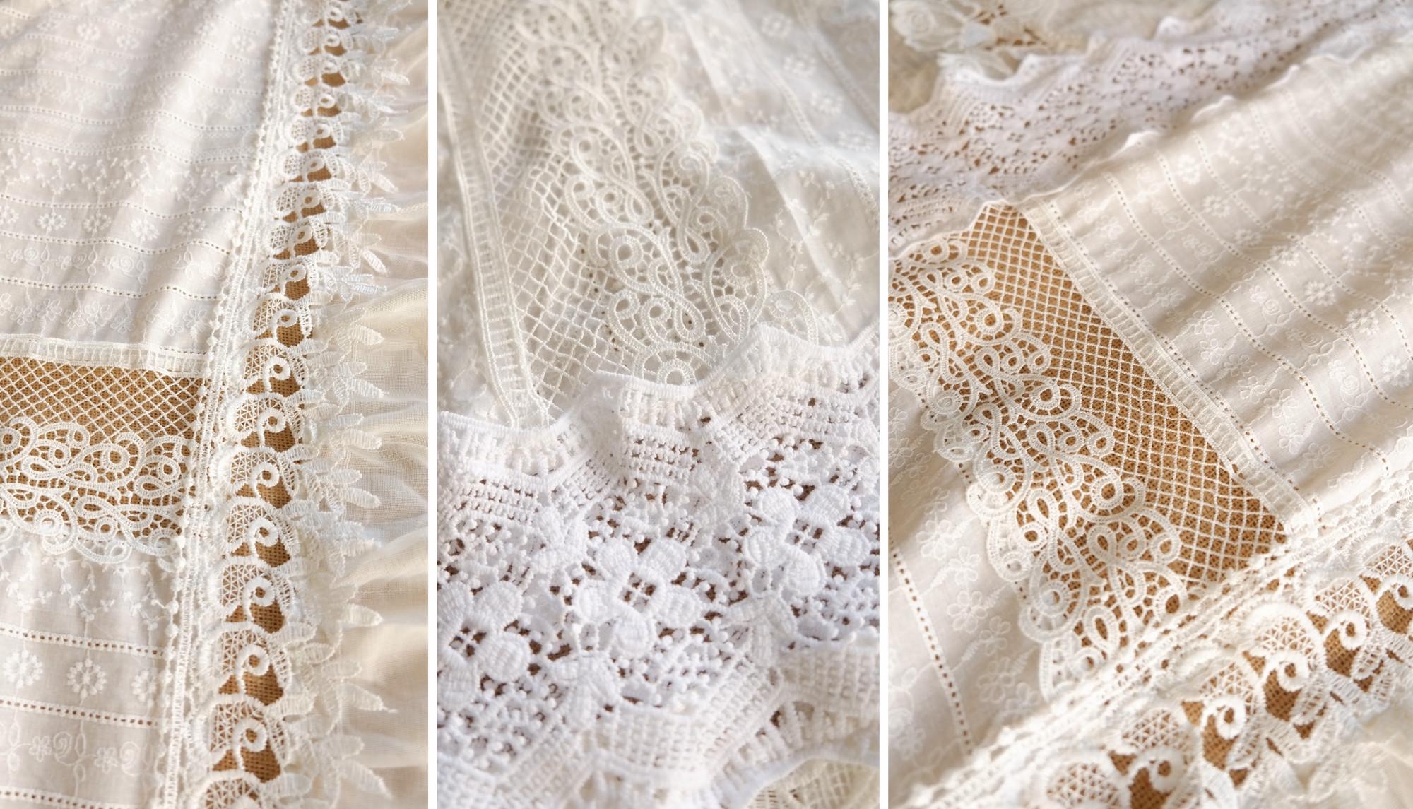 Cantonnière Shabby Chic Fait Main - Blanc Dentelle Style Vintage - Coton Avec Pattes