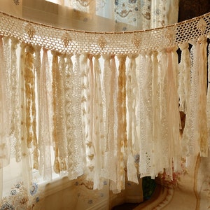 Unique Rustic Pure Romance ANTIQUE Lace Valance Shabby Chic Crochet Lace BOHO Vintage Jute Curtain Banner Wedding Garland