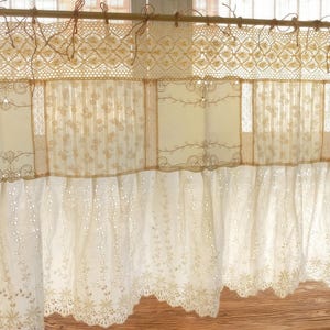 Boho Vintage Lace Cafe Curtain - Cream French Country Shabby Chic