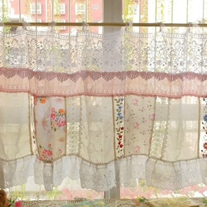 Beautiful Elegant French Country Cottage Colorful Fabric Farmhouse Lace Curtain Valance Backdrop/Wall Hanging image 2