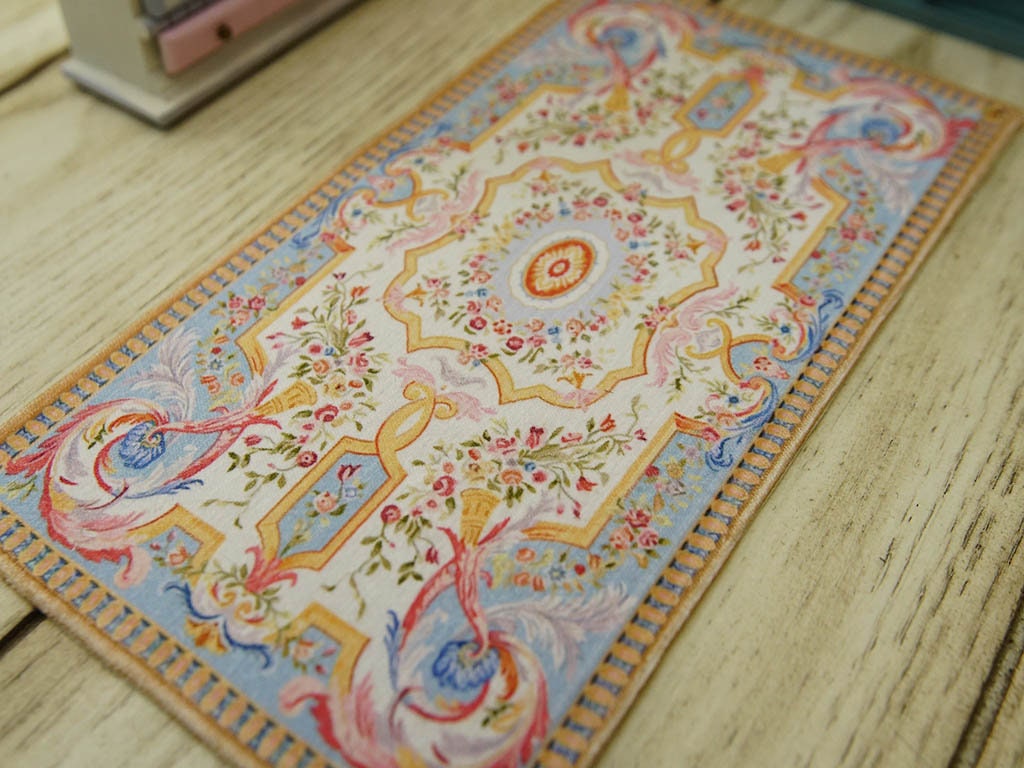 French Aubusson Design 1:12 Dollhouse Miniature Rug Nice Tan Beige Lace