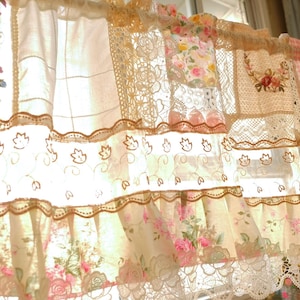 Elegant French Country Cottage Colorful Fabric Mediterranean Romantic Farmhouse Lace Curtain Valance BOHO Crochet Lace Kitchen Living Room