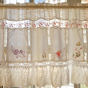 Beautiful Elegant French Country Cottage Ivory White Embroidery Fabric Lace Curtain Valance Kitchen ,Living Room, Study Room Curtain