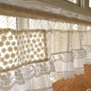 Handmade Kitchen Bedroom Lace Curtain Valance: Ivory White French Country Cottage Decor Living