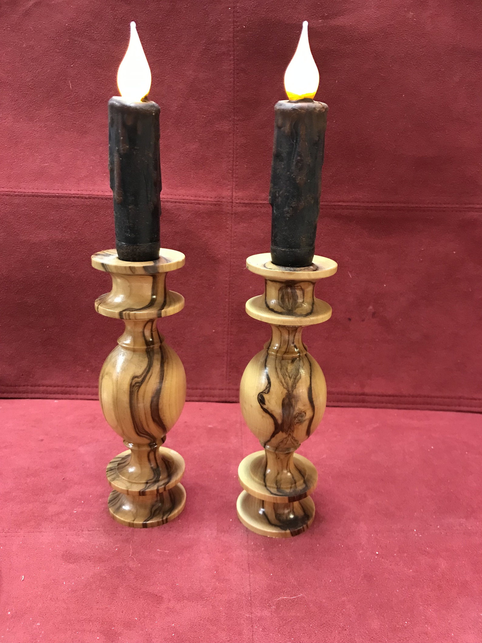 Candle Stick Holders Wood Turned Pair 6 High Etsy