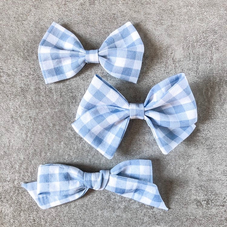 Blue Gingham Hair Bow Available in Loop School Girl and | Etsy