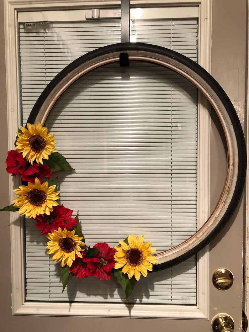 Upcycled bicycle tire wreath Etsy