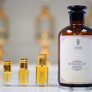 Omani Mukhallat | Olejek perfumowany klasy premium | Mieszanka szafranu, róży i kwiatów | Bez alkoholu | Wegański i nietestowany na zwierzętach | Tarife Attar (butelka 6 ml)