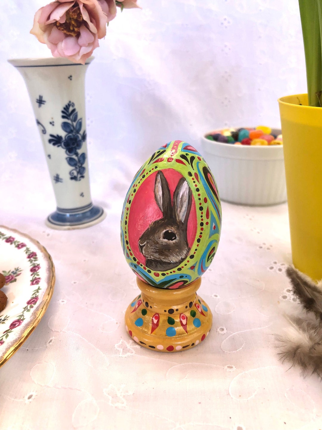 Serge ~ Rabbit Portraits on Hand Painted and Varnished Wooden Eggs ...