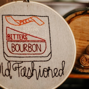 Old Fashioned Embroidery Art / Hand Embroidered Old Fashioned Hoop / Old Fashioned Embroidery / Old Fashioned Drink / Whiskey/ Gifts for Him