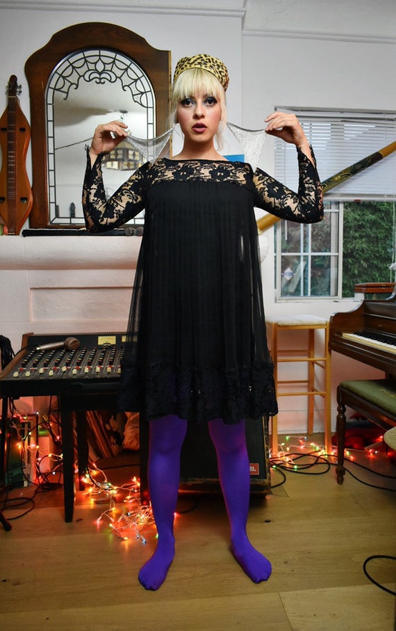 1960s Pleated & Lace Tent Dress