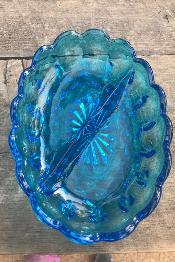 Vintage Turquoise Glass Candy Dishes Set Of Two - Vintage Blue Glass Candy Dish Vintage Turquoise Glass Candy Dishes Set Of Two - Vintage Blue Glass Candy Dish