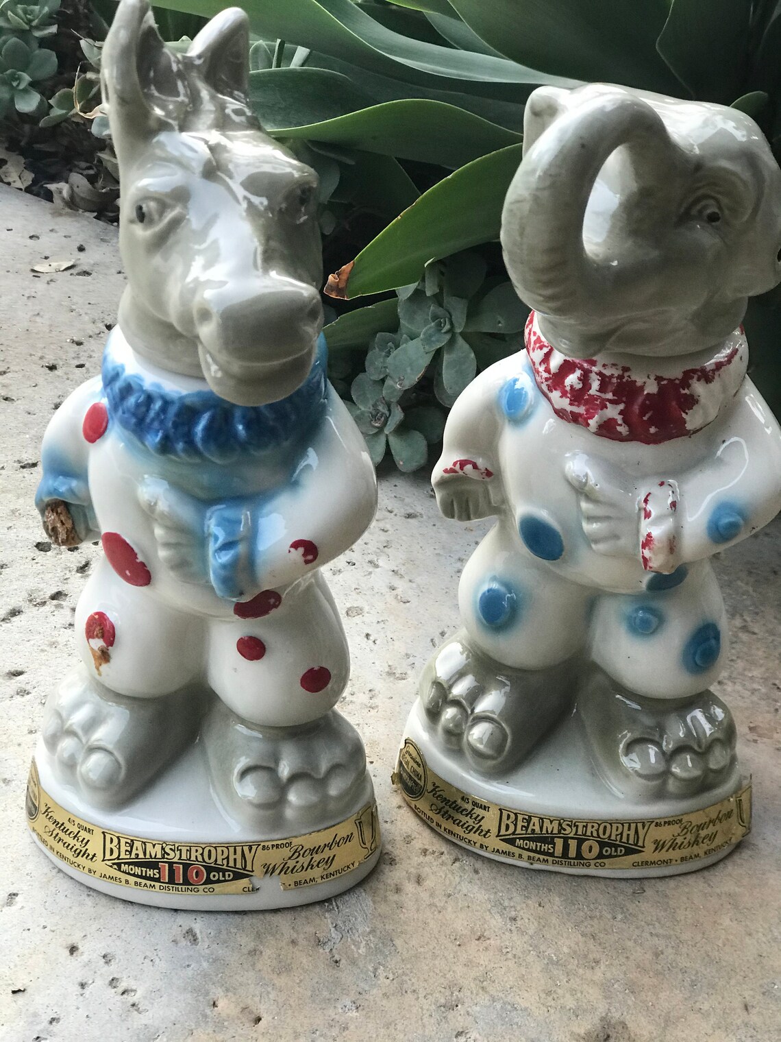 Vintage Jim Beam whisky decanter elephant and donkey clowns Etsy