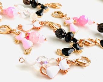 1 Kitty Zipper Pull: Czech Glass Beads, Rose Gold Clasp - Cat Lover Gift