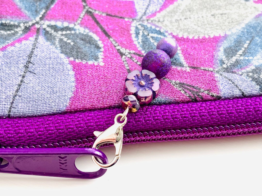 1 Dainty Floral Zipper Pull, Zipper Pulls for Purses, Deep Purple