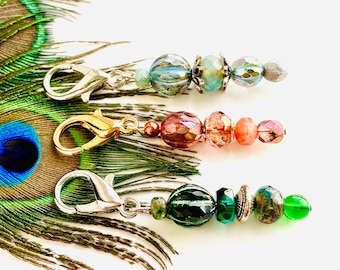 1 Glitzy Beaded Zipper Pull, Beaded Czech Glass Zipper Pulls, Ornate Zipper Pulls, Zipper Pulls for Purses, Zipper Charm, Clip on Charm