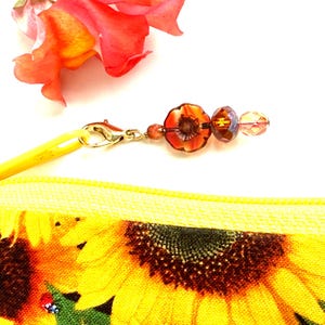 Dainty Czech Glass Beaded Zipper Pull: Orange, Coral, & Gold
