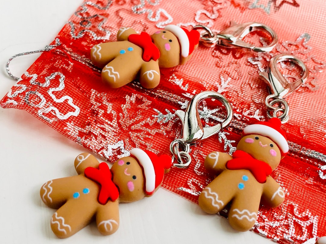 1 Gingerbread Man Zipper Pull, Christmas Zipper Pulls, Santa Zipper