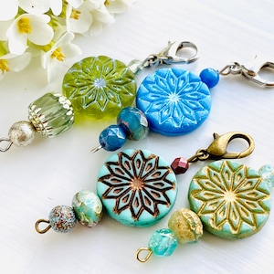 1 Ornate Floral/Star Zipper Pull, Zipper Charms, Turquoise & Bronze Flower Zipper Charm, Turquoise and Gold Zipper Pull, Gift for Her, Gifts
