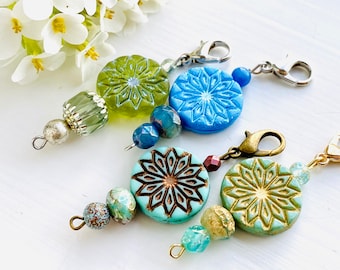 1 Ornate Floral/Star Zipper Pull, Zipper Charms, Turquoise & Bronze Flower Zipper Charm, Turquoise and Gold Zipper Pull, Gift for Her, Gifts